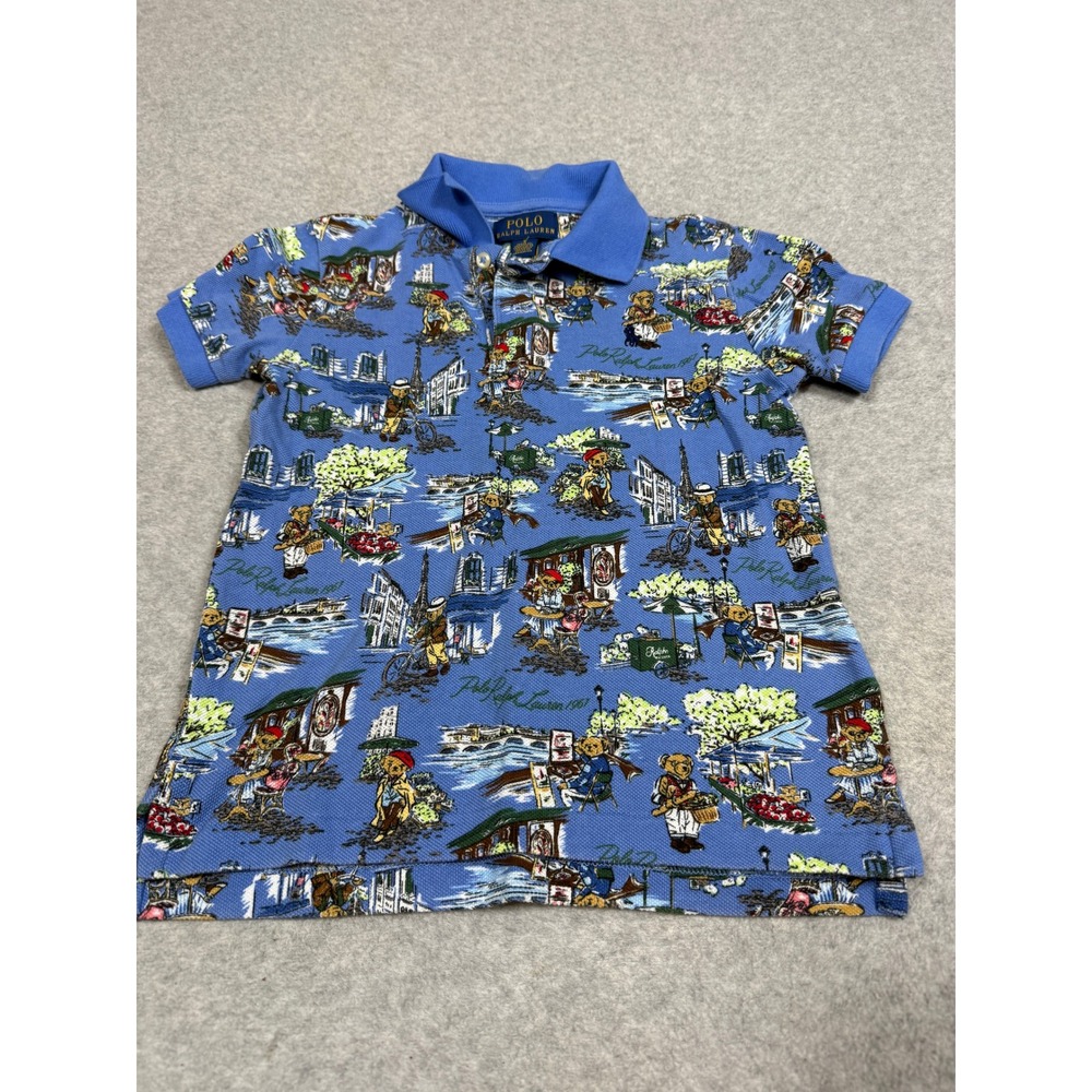 Polo Ralph Lauren Kids Blue Paris Polo Bear All Over Print Shirt Size 3